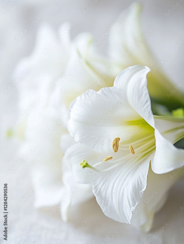 Poster delicate close up of white flowers displaying intricate petals and fine details against a soft backg