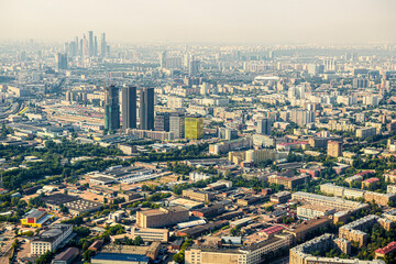 Fototapeta premium Modern development of the Moscow city center from a bird's-eye view. Russia