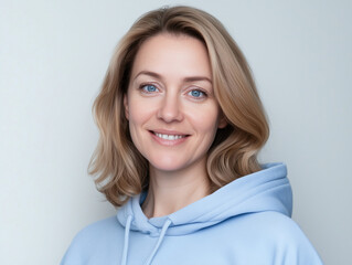 Stunning Redhead Woman with Blue Eyes and Light Blue Sweater – Perfect Avatar