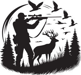 Black Color Hunting Silhouette Vector Illustration design, Solid White Background