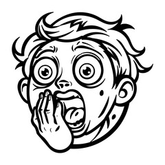 A glyph sticker of a frightened boy with shocking face 