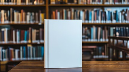 Close-up Blank Book Cover Mockup in a Library