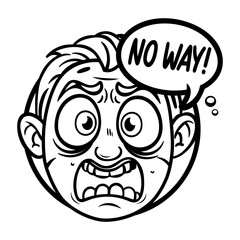 A glyph style sticker of a shocked boy with no way typography