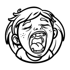 Bored character yawning, glyph style sticker 