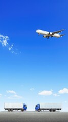 Trucks and plane in a clear sky. Possible stock photo