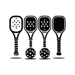 Pickleball paddles, pickleball sport equipment, black and white illustration,  sports gear silhouette