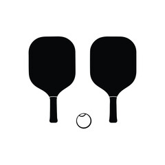 Pickleball paddles, pickleball sport equipment, black and white illustration,  sports gear silhouette