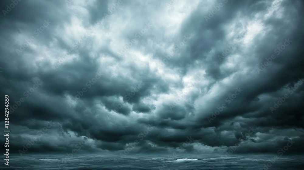 Poster dramatic overcast sky with dark stormy clouds and light visible : generative ai