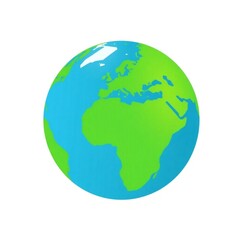 High-resolution stock photo of a flat vector design Earth globe icon suitable for commercial use, exhibiting professional quality, vibrant blues and greens, crisp lines, and a clean layout