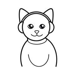 cat vector line art  on wearing headphone