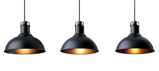 Set of modern black hanging lamps, isolated on transparent background. high resolution PNG file