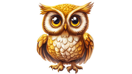 Naklejka premium Cute cartoon owl with big eyes and fluffy feathers