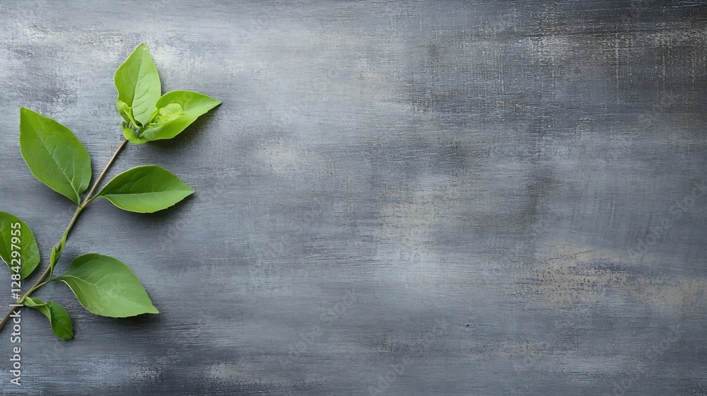 Aufkleber close up image of fresh green leaves on a gray rustic background for nature and plant themes : gener