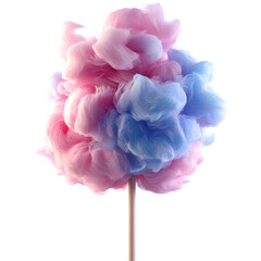 Fluffy 3D Cartoon Cotton Candy on a Stick Isolated on Transparent Background