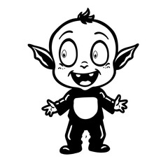 Whimsical Goblin Character, Black and White Art
