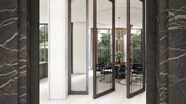 3D Render animation architectural visualization walkthrough of a luxury apartment. Luxurious interior design motion graphics.