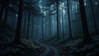 Naklejka premium Enchanted misty forest path photography