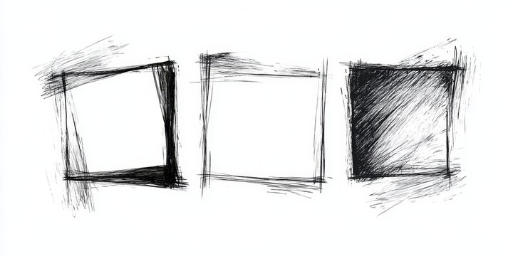 Handdrawn doodle grunge square highlights. Charcoal pen rectangle borders. Marker scratch scribble scrawl frames.  illustration of freehand painted angular note