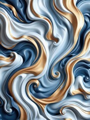 Obraz premium Elegant abstract smooth dynamic composition Digital artwork with flowing swirls and curves. Harmonious palette of deep blue, shimmering gold, and pure white, Royalty luxury vintage look. Invitation