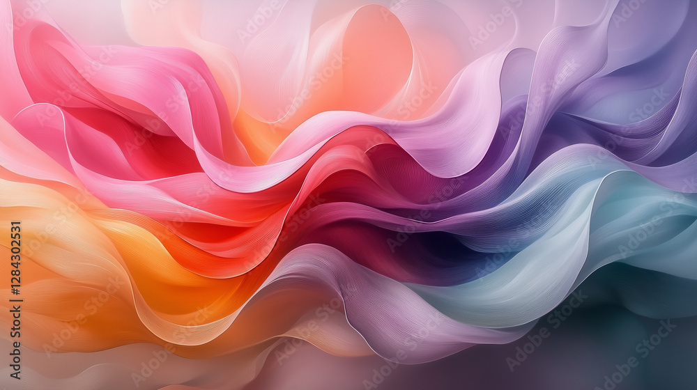 Wall mural colorful flowing fabric creates a dynamic wave of textures and hues in a captivating abstract design