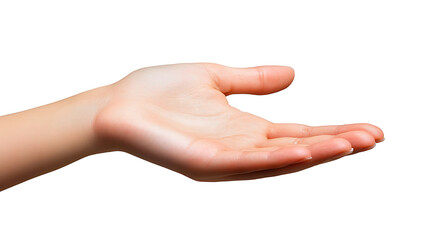 Fototapeta premium Young woman flat hand holding something isolated on transparent background. high resolution PNG file