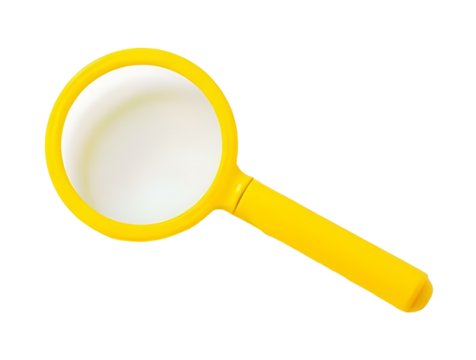 A yellow plastic magnifying glass on transparent background 