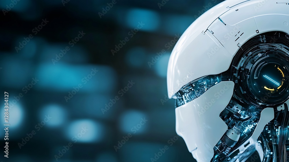 Poster Futuristic closeup of a robotic head showcasing advanced technology and intricate design : Generative AI