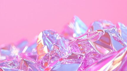 Iridescent crystals on pink background, abstract design