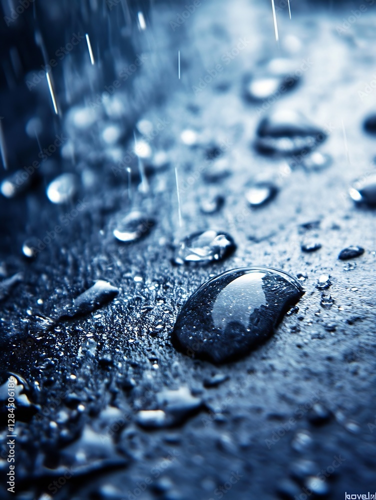 Leinwandbilder Closeup view of water droplets on a dark surface creating a stunning visual effect in nature : Generative AI