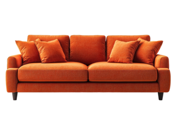 Cozy bright orange couch with cushions
