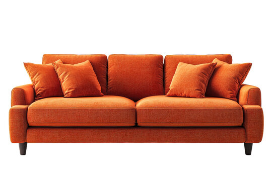 Cozy bright orange couch with cushions