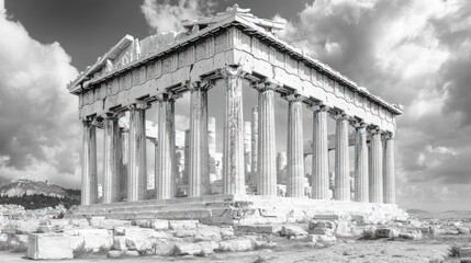 Obraz premium Ancient Greek Parthenon ruins, Greece, dramatic sky background