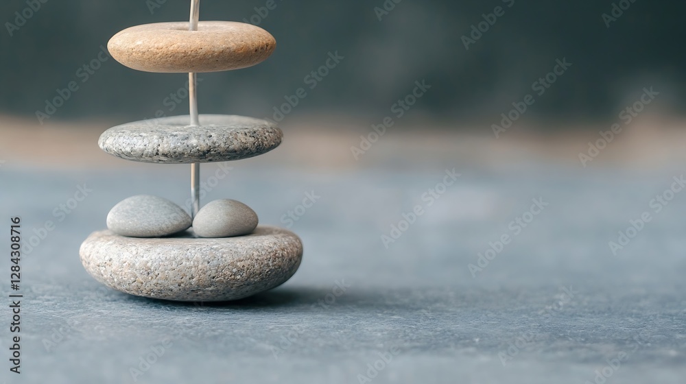 Poster carefully balanced stones showcasing the art of tranquility and zen in a serene setting : generative