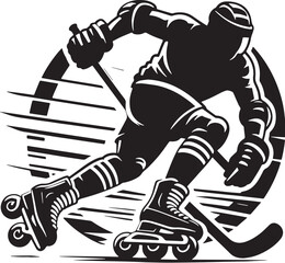 Black Color Roller Hockey Silhouette Vector Illustration design, Solid White Background