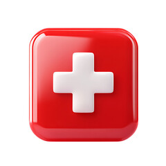 Obraz premium Red Medical Icon with White Cross PNG Against Transparent Background for Healthcare Branding, Medical Logos, or First Aid Illustrations
