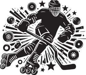 Black Color Roller Hockey Silhouette Vector Illustration design, Solid White Background