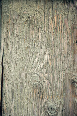 Obraz premium A highly detailed close-up of a weathered wooden surface with peeling paint and natural wood grain texture. Ideal for backgrounds, vintage aesthetics, and rustic design elements