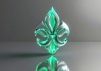 glass fleur de lis with green illumination on a silver background