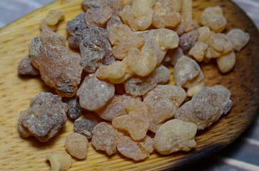A macro shot of Frankincense. It is an aromatic resin used in incense and perfumes obtained from trees.