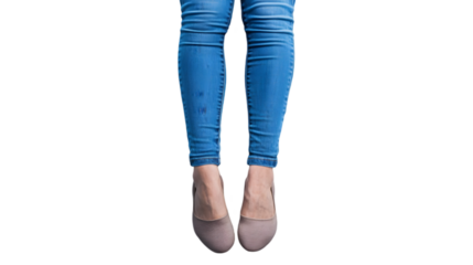 Woman s Legs in Blue Jeans and Beige Flats  Fashion  Footwear  Studio Shot