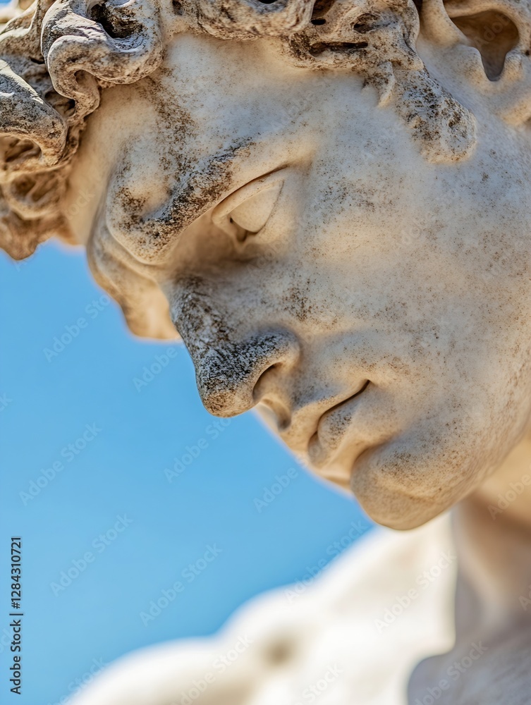 Poster closeup portrait of the iconic david statue showcasing intricate details and artistic craftsmanship 