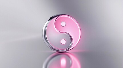 silver pink yin yang symbol with pink highlight on a silver background