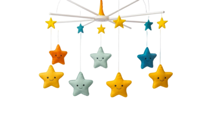 Baby mobile with smiling stars On white background PNG