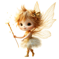 A Fluffy 3D Cartoon Fairy with Puffy Wings and a Spark Isolated on Transparent Background
