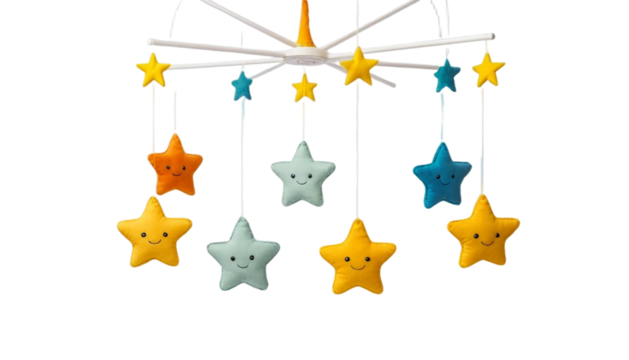 Baby mobile with smiling stars On white background PNG