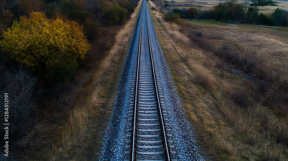 Poster scenic view of train tracks cutting through autumn landscape with colorful foliage : generative ai