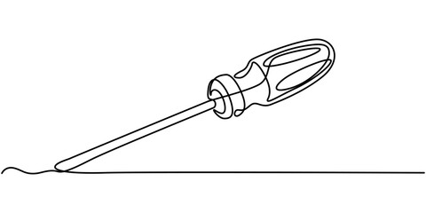 Single continuous line drawing of screw driver mechanics concept vector illustration, Screwdriver icon line continuous drawing vector. One line Construction Screwdriver icon vector background. Screw