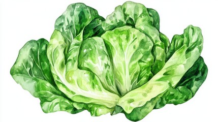 Fresh green lettuce watercolor painting: vibrant vegetable art