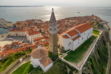 Aerial view of the Piran old town, Slovenia