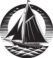 Black Color Sailing Silhouette Vector Illustration design, Solid White Background